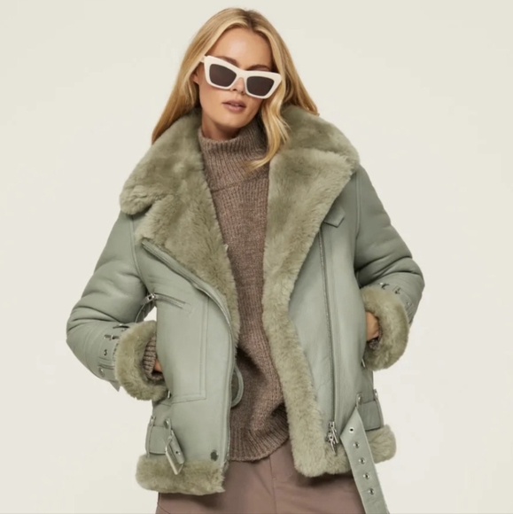 The Arrivals Jackets & Blazers - The Arrivals Moya Leather Coat Sage Green L